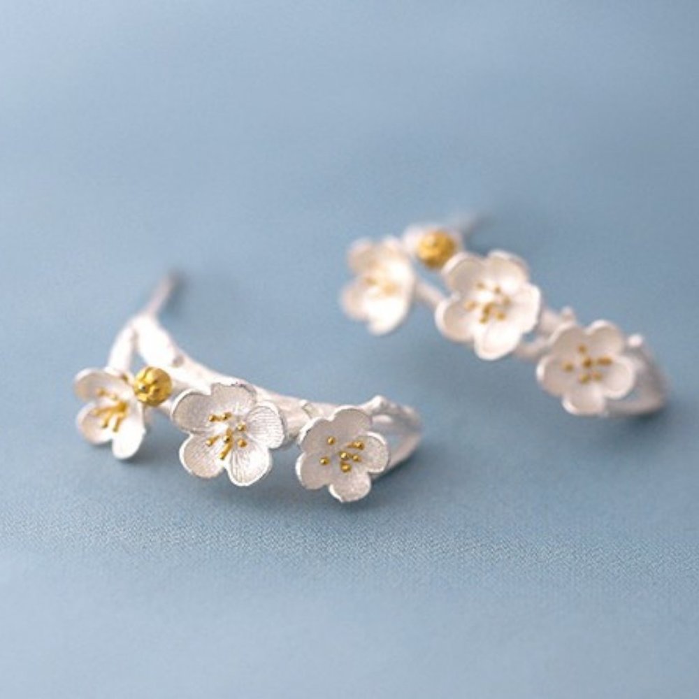 NEW 925 Sterling Silver Two Tone Flower Earrings A - Picture 3 of 9